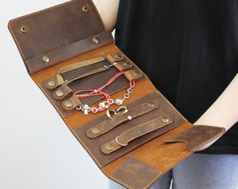 Jewelry Travel Leather Organizer Roll / Personalized Jewelry Case / Gift for Mom