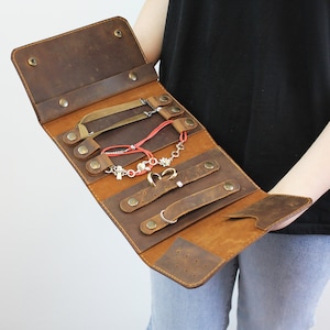 Jewelry Travel Leather Organizer Roll / Personalized Jewelry Case / Gift for Mom