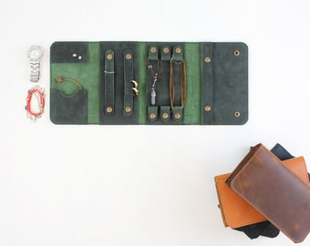 Personalized Jewelry Roll / Leather Travel Velvet Jewelry Roll