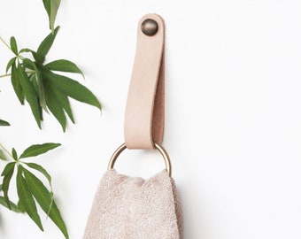 Anneau porte-serviette en cuir, Porte-serviette mural, Porte-serviette de salle de bain, Lanière de suspension murale, Cintre serviette en cuir, Crochet porte-serviette, Crochet en cuir