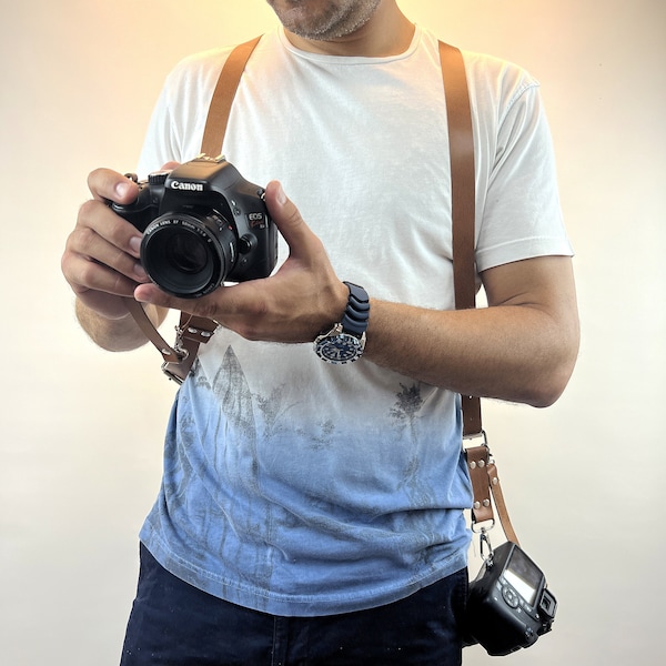 Dual Leder DSLR Kameragurt / Hochzeit Fotograf Geschenk