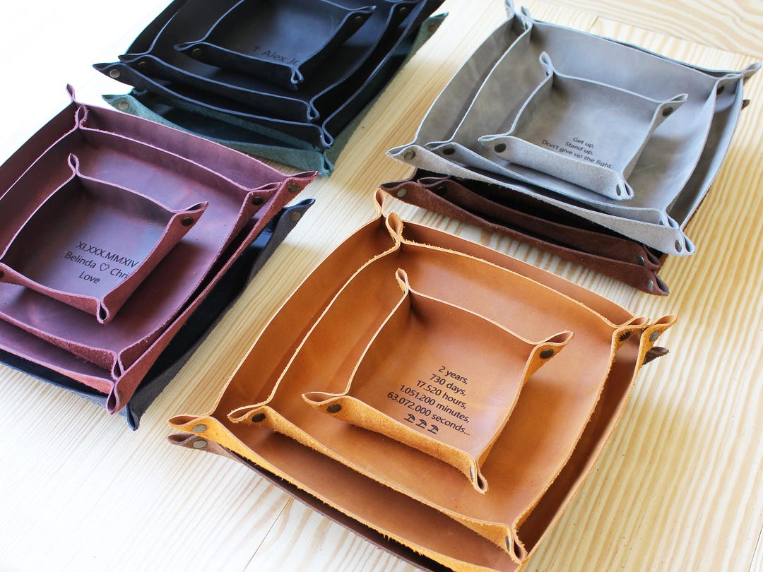 Personalized Leather Valet Tray / Leather Cathall Tray / Handcrafted ...