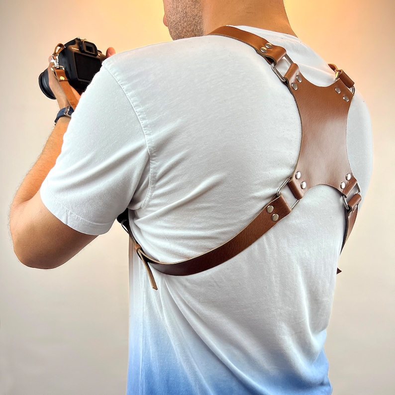 Leather Dual DSLR Camera Harness Strap / Wedding Photographer Gift image 6