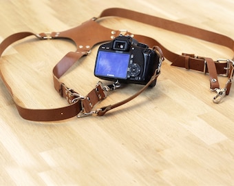 Cuir Dual DSLR Camera Harness Strap / Cadeau photographe de mariage