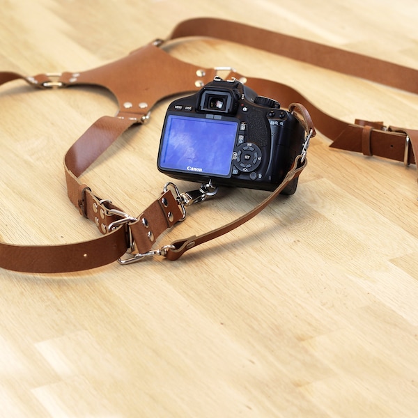 Leder Dual DSLR Kamera Harness Gurt / Hochzeitsfotograf Geschenk