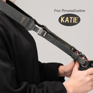 Personalized Leather Camera Strap – Custom Name – Padded Neck – Handmade DSLR/Mirrorless Gift