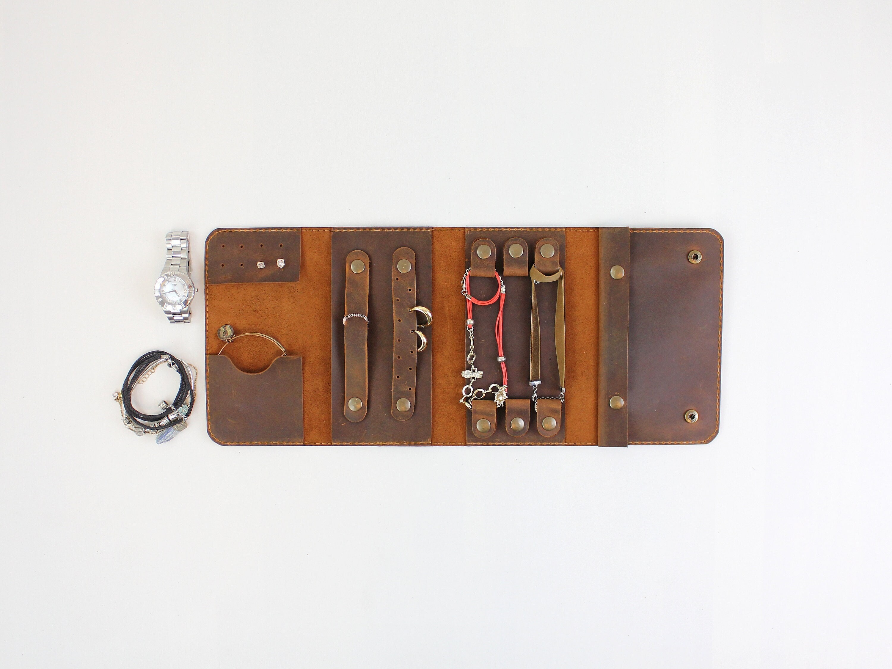 Leather Jewelry Travel Organizer Case / Personalized Jewelry Roll