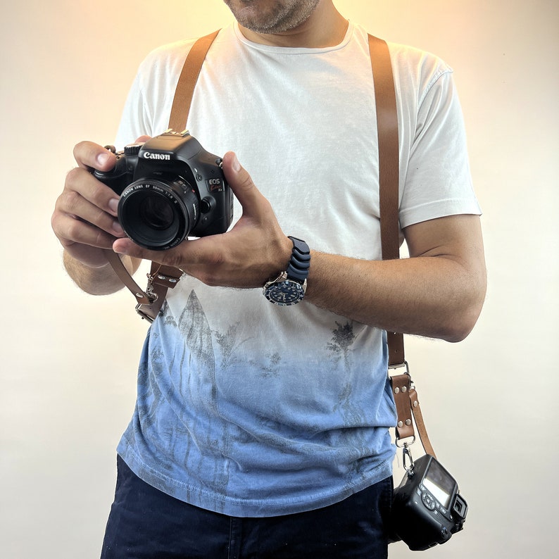 Leather Dual DSLR Camera Harness Strap / Wedding Photographer Gift image 5
