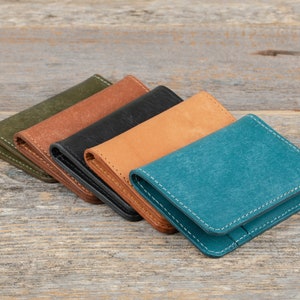 Cartera plegable delgada minimalista de cuero personalizada para hombres / titular de tarjeta de crédito grabado / regalo para él