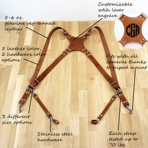 Leather Dual DSLR Camera Harness Strap / Wedding Photographer Gift image 2