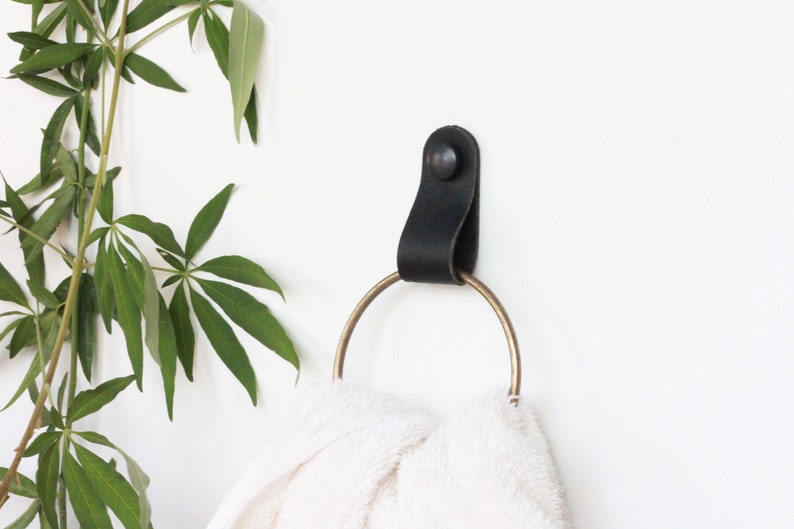 Black Leather Towel Hanger Strap Wall Hanging Towel Holder Etsy