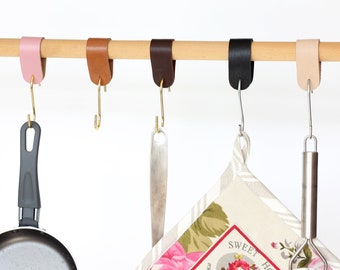 Crochets en S en cuir : organiseurs de cuisine et de garde-robe en acier inoxydable
