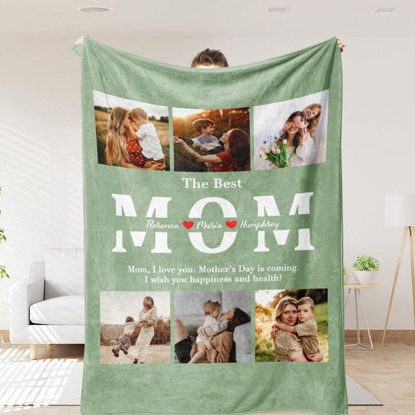 Personalisierte Best Mom Decke, Mama Decke mit dem Namen der Kinder, Benutzerdefinierte Decke mit Text, Bildcollagendecken, Muttertagsgeschenk von Tochter