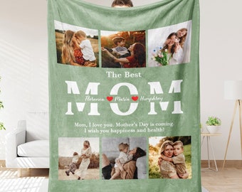 Personalized Best Mom Blanket,Mom Blanket with Kids Name,Custom Blanket with Text,Picture Collage Blankets,Mother's Day Gift from Daughter