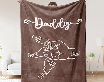 Customized Fist Bump Blanket, Personalized Gift For Dad, Grandpa