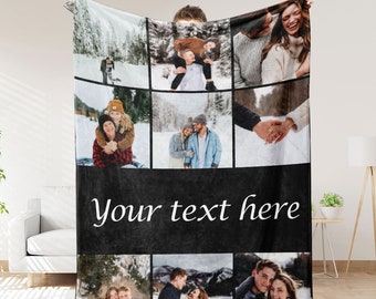 Aanpasbare fotodekencollage, gepersonaliseerde kerstcadeaus voor opa, aangepaste deken met tekst, fotocollagedekens