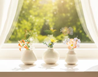 Hand Blown Glass Birth Month Flower, Custom Mini Vase, Birthday Gift