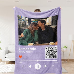 Custom Music Blanket With Your Photo & Favorite Song, Personalized Photo Blanket, Couple Boyfriend Girlfriend Birthday Gift, Wedding Gift