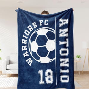 Custom Soccer Blanket with Your Name, Sports Team Blanket, Blanket with Name and Number, Gift for Soccer Lovers, Birthday Gift For Grandson