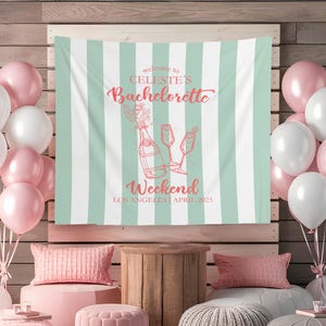 Custom Stripe Tapestry with Name, Beach Bachelorette Decorations, Beach Party Banner, Valentine Bach Tapestry, Bachelorette Backdrop Photo