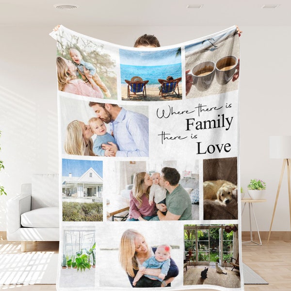 Personalized Picture Blanket, Custom Photo Blanket, Photo Collage Blanket, Handmade Home Decor, Family Photo Blanket, Family Memories