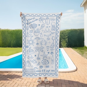Personalized Bachelorette Beach Towel,Custom Name And Location Party Pool Towel,Custom Beach Towel,Bachelorette Trip Gift,Bridal Shower Gift