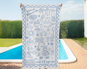 Toalla de playa personalizada para despedida de soltera, toalla de piscina para fiesta con nombre y lugar personalizados, toalla de playa personalizada, regalo para despedida de soltera, regalo para despedida de soltera