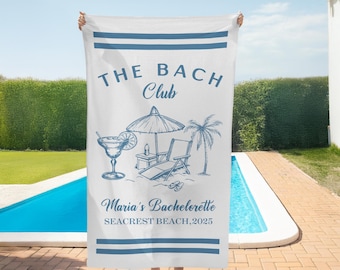 Custom Bachelorette Beach Towel, Custom Name Bachelorette Towel, Location And Name Party Pool Towel for Adults, Coastal Bridal Shower Gift