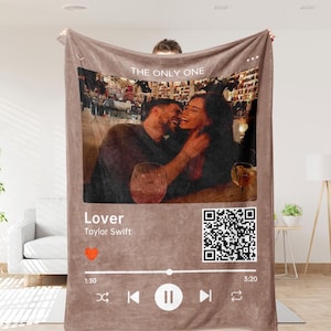 Custom Blanket With Your Photo & Favorite Song, Personalized Photo Blanket, Picture Blanket, Minky Blanket Wedding Gift, Couples Gift