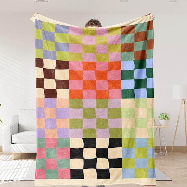 Colorful Checkered Blanket,Hoodie Blanket,Soft Flannel Baby Blanket, Cozy Throw Blankets for Adult Kid, Dog blanket, Girl Blanket Gift