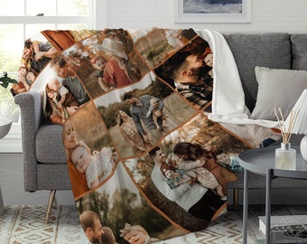 Aangepaste fotocollagedeken, gepersonaliseerd kerstcadeau