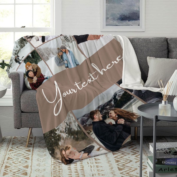 Customizable Photo Blanket Collage, Personalized Christmas Gifts for Grandpa, Custom Blanket with Text, Picture Collage Blankets