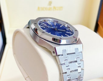 Audemars Piguet Royal Oak acciaio blu quadrante 41 mm fornito con scatola - etichetta - documenti, orologio Audemars Piguet, orologio da uomo, orologi AP