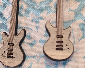 Guitar Earrings Engraved On Wood