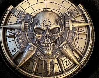 DND Dice Metal “Death comes for us all”  fidget spinner dice. Finger tip gyro roulette rpg TTRPG  gaming spinner.