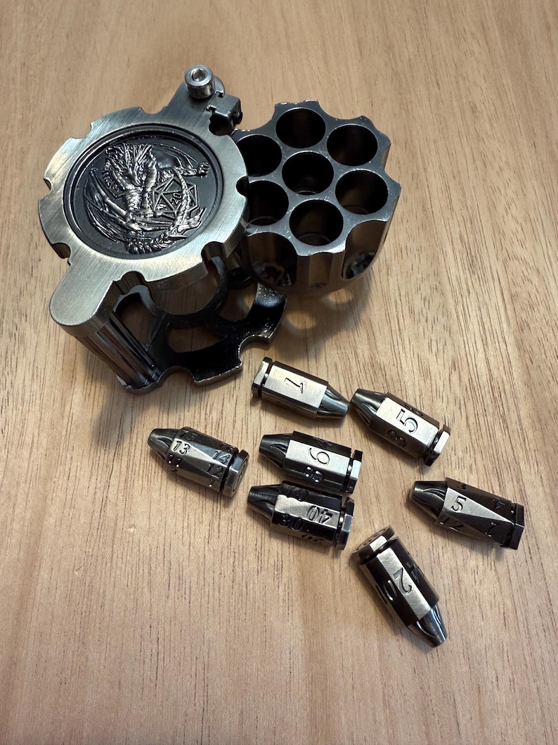 Full Metal Revolver Dragon fidget spinner bullet dice DND 7 piece set. image 5