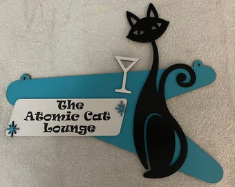 Mid-Century Modern Retro Atomic Cat Lounge sign