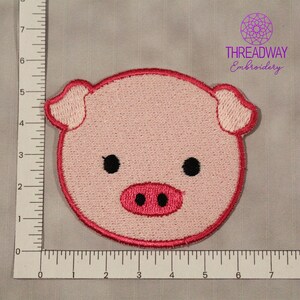Embroidered Pig Patch | Iron on Motif | Badges for Jacket Bag Blanket | Cute Cartoon Farm Animal Head