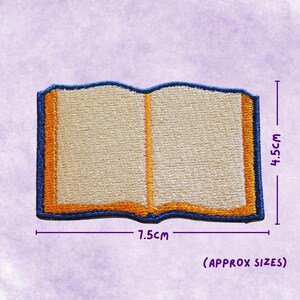 Open Book Patch | Embroidered Iron on Motif | Badge for Jacket Bag Blanket | Blue Gold