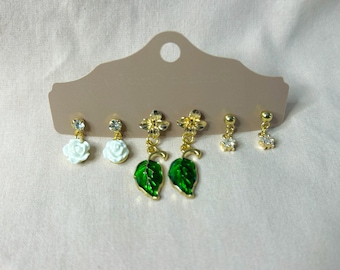 Spring Floral Dangle Earring Sets leaf star rose
