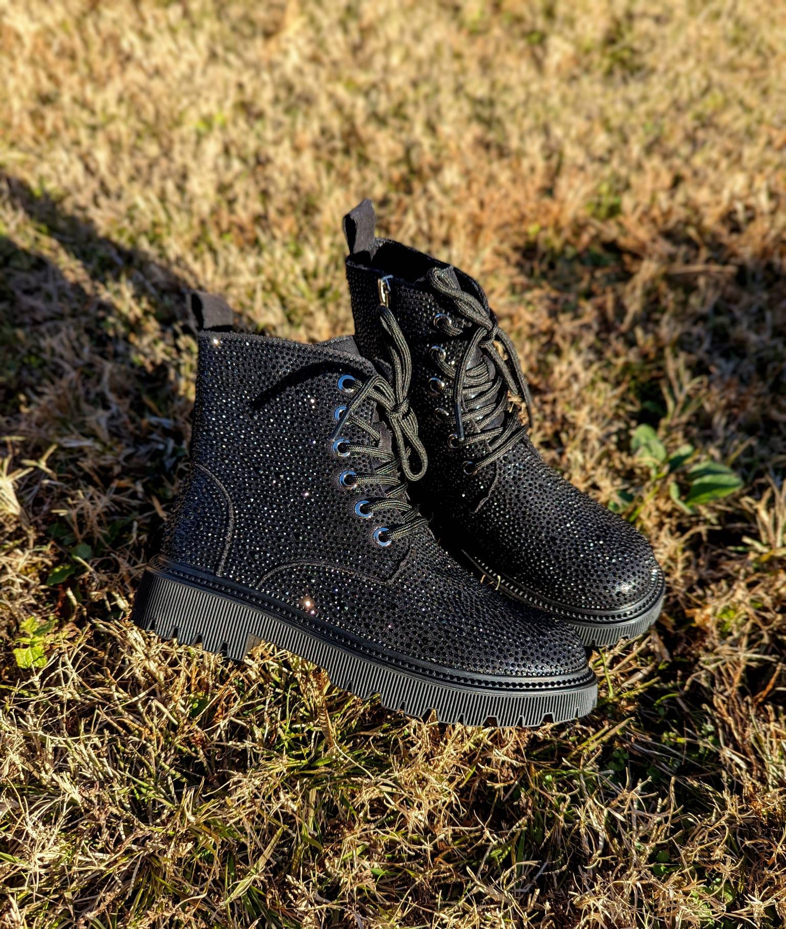 Black ankle boots with diamonds best sale