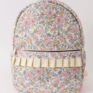 Pink Checkered Ruffle Flower Printed Backpack main image 1