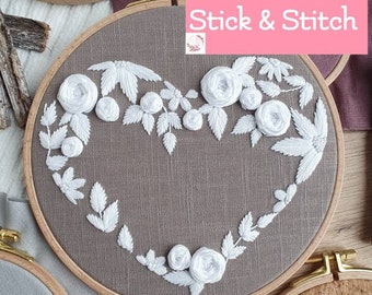 Stick & Stitch flower heart, diy ring cushion, Valentine's Day embroidery fleece, embroidery motif, template, embroidery template, learn to embroider, embroidery diy