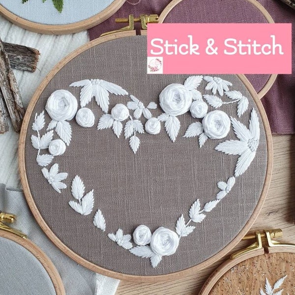 Stick & Stitch Blumenherz, diy Ringkissen, Valentinstag Stickvlies, Stickmotiv, Vorlage, Stickvorlage, sticken lernen, embroidery diy