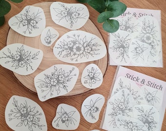 Stick & Stitch 11 Motifs de Roses 2.0 Stabilisateur de broderie Motif de broderie Écussons de broderie Modèle de broderie Apprendre à broder Autocollants de broderie / S121