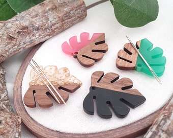 Needle magnet MONSTERA LEAF wood resin needle minder, needle holder walnut synthetic resin various colors