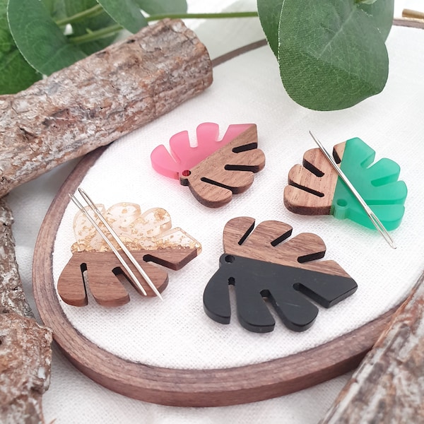 Nadelmagnet MONSTERA BLATT Holz Resin Needle Minder, Nadelhalter Nussbaum  Kunstharz verschiedene Farben