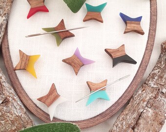 Aimant à aiguilles mini STAR en bois coloré, porte-aiguilles, résine de noyer, résine synthétique, différentes couleurs / N101
