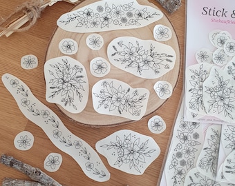 Stick & Stitch motifs floraux, 15 motifs de fleurs, stabilisateur de broderie, écussons de broderie, patron de broderie, apprendre à broder, autocollants de broderie / S118