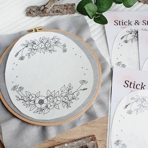 Stick & Stitch 22 cm floral motif customizable flowers embroidery motif embroidery patch embroidery template learn to embroider embroidery stickers